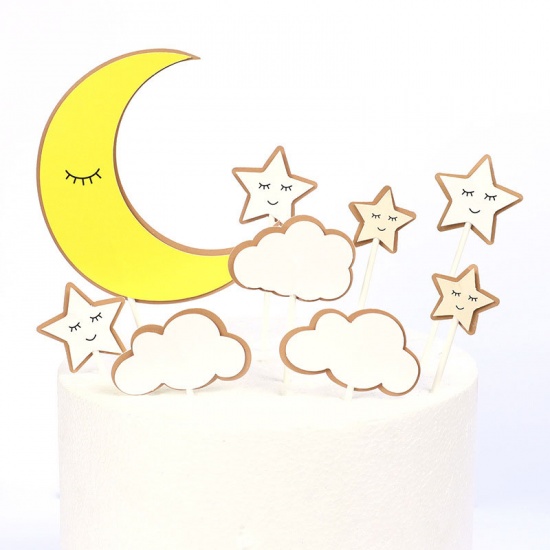 Picture of Paper Cupcake Picks Toppers Yellow Star Moon 1 Set ( 9 PCs/Set)