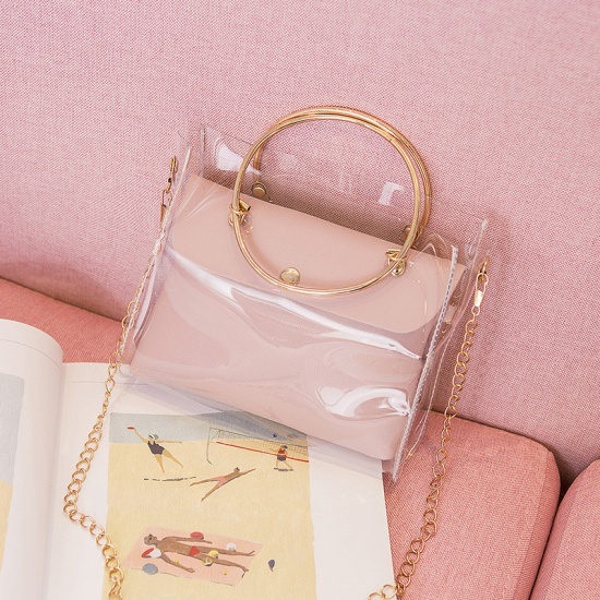 Picture of PVC Crossbody Handbags Pink 18cm x 15.5cm , 1 Piece