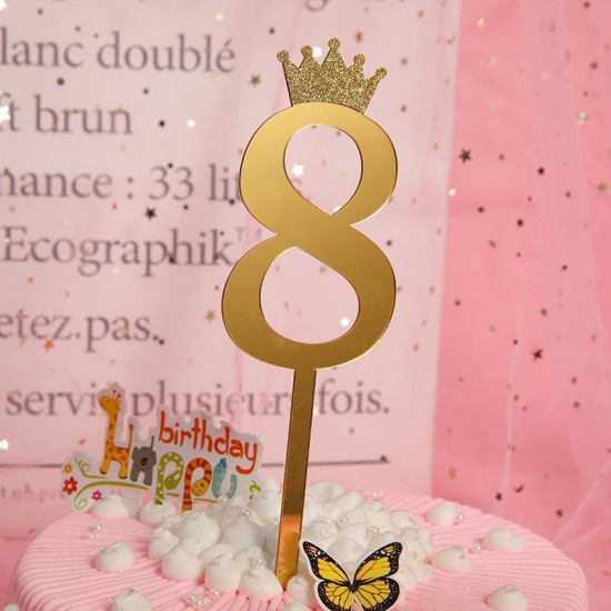 Picture of Acrylic Cupcake Picks Toppers Golden Number Message " 8 " 18.5cm x 6cm, 1 Piece