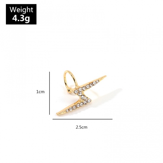 Picture of Ear Cuffs Clip Wrap Earrings Gold Plated Lightning Clear Rhinestone 25mm x 10mm, 1 Piece