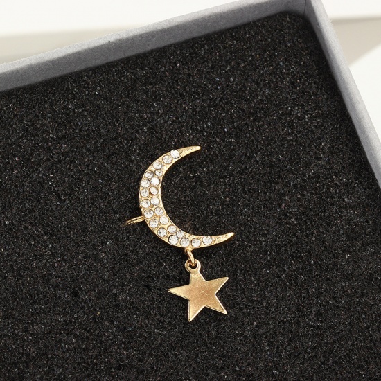 Image de Boucles d'Oreille pour Cartilage Doré Demi Lune Etoile à Strass Transparent 30mm x 19mm, 1 Pièce