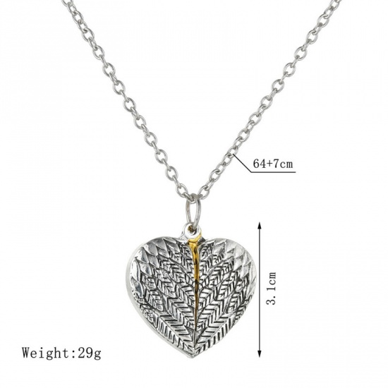Изображение Ожерелья Античное Серебро Сердце Крыло Сообщение“ watch over me ” Можно Открыть 64см длина, 1 ШТ