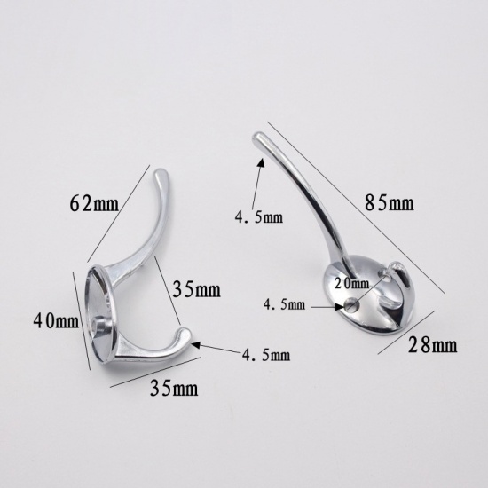 Picture of Wall Hook For Clothes Coat Robe Purse Hat Hanger Silver Tone 8.5cm x 2.8cm, 1 Piece