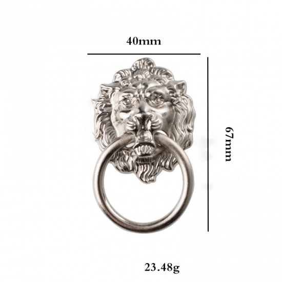 Image de Poignée pour Boîte Tiroir Porte tirage Meuble Lion Argent Mat Tréfilage 67mm x 40mm , 1 Pièce