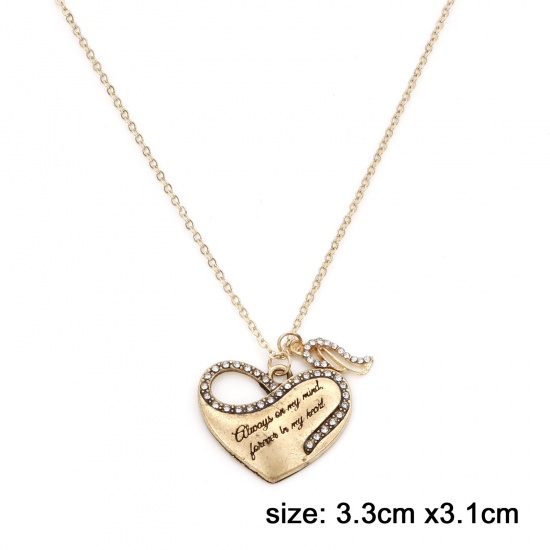 Picture of Necklace Gold Plated Black Heart Wing Message " Always on my mind forever in my heart " Clear Rhinestone 1 Piece
