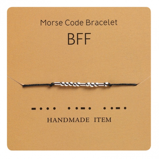 Image de Bracelets Tressés Code Morse en Cuivre & Polyester Argent Mat Noir 1 Pièce