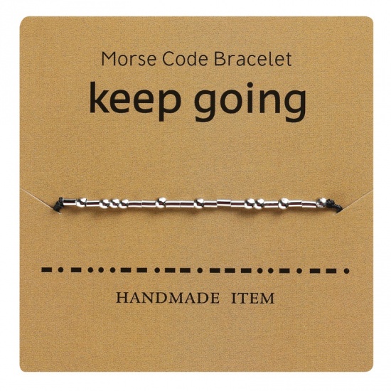 Bild von Kupfer & Terylen Morsezeichen Geflochtene Armbänder Silberfarbe Schwarz 1 Strang