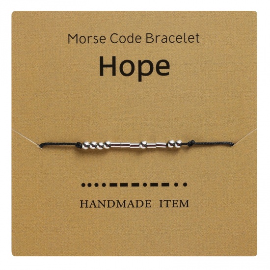 Bild von Kupfer & Terylen Morsezeichen Geflochtene Armbänder Silberfarbe Schwarz 1 Strang