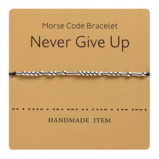 Image de Bracelets Tressés Code Morse en Cuivre & Polyester Argent Mat Noir 1 Pièce