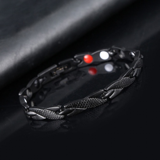 Picture of 1 Piece Therapy Health Weight Loss Energy Slimming Lymphatic Drainage Magnetic Bracelets Black Braided 18cm(7 1/8") long