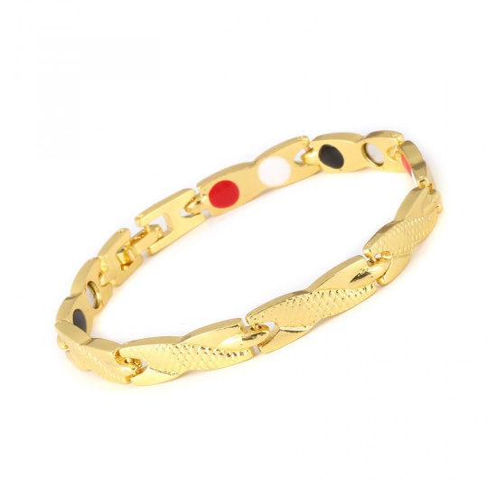 Picture of 1 Piece Therapy Health Weight Loss Energy Slimming Lymphatic Drainage Magnetic Bracelets Gold Plated Braided 18cm(7 1/8") long