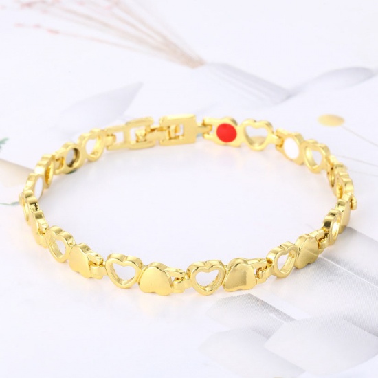 Picture of 1 Piece Therapy Health Weight Loss Energy Slimming Lymphatic Drainage Magnetic Bracelets Gold Plated Heart 20cm(7 7/8") long