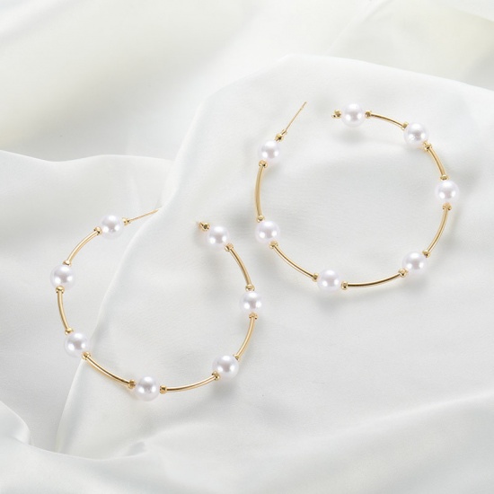 Immagine di orecchino cerchio Oro Placcato Bianco Imitata Perla Anello 6.3cm Dia, 1 Paio