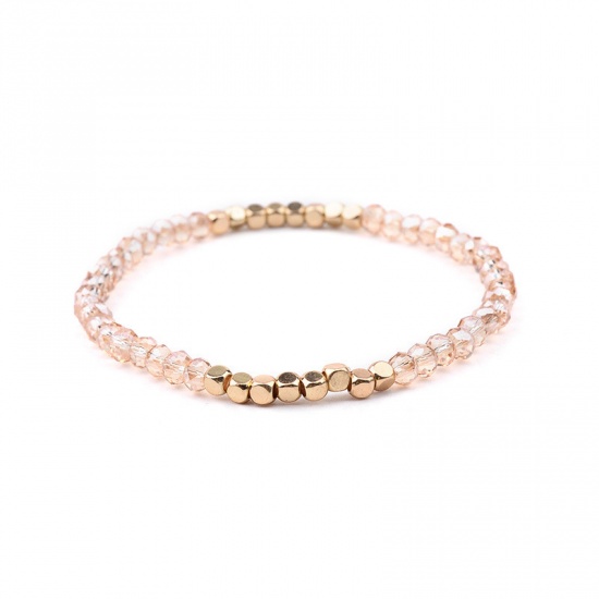 Picture of Crystal ( Natural ) Dainty Bracelets Delicate Bracelets Beaded Bracelet Gold Plated Pale Yellow Elastic 18cm(7 1/8") long, 1 Piece