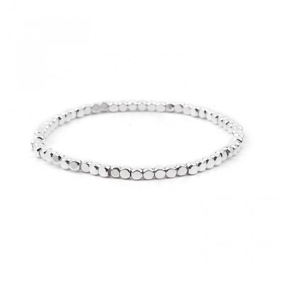 Picture of Crystal ( Natural ) Dainty Bracelets Delicate Bracelets Beaded Bracelet Silver Elastic 18cm(7 1/8") long, 1 Piece