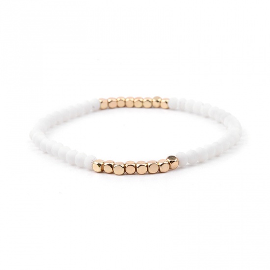 Image de Bracelets Raffinés Bracelets Délicats Bracelet de Perles en Cristal ( Naturel ) Doré Blanc Elastique 18cm long, 1 Pièce