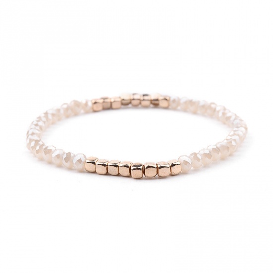 Picture of Crystal ( Natural ) Dainty Bracelets Delicate Bracelets Beaded Bracelet Gold Plated Light Champagne Elastic 18cm(7 1/8") long, 1 Piece