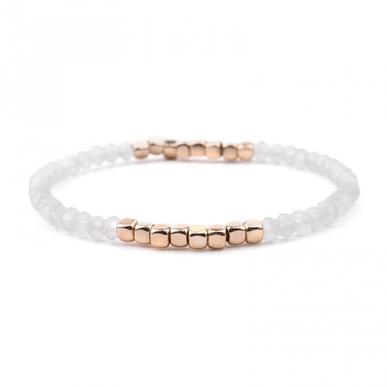 Picture of Crystal ( Natural ) Dainty Bracelets Delicate Bracelets Beaded Bracelet Gold Plated Grayish White Elastic 18cm(7 1/8") long, 1 Piece