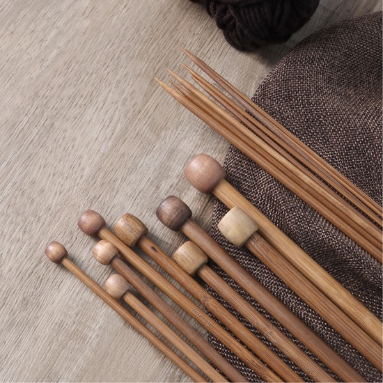 Picture of 2mm - 10mm Bamboo Single Pointed Knitting Needles Coffee 25cm(9 7/8") long, 1 Set ( 36 PCs/Set)