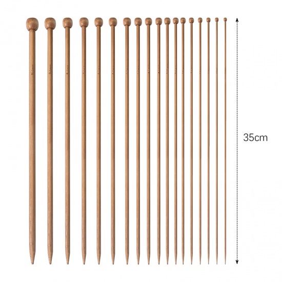 Picture of 2mm - 10mm Bamboo Single Pointed Knitting Needles Coffee 35cm(13 6/8") long, 1 Set ( 36 PCs/Set)