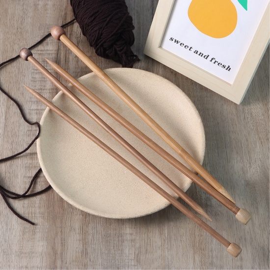 Picture of 2mm - 10mm Bamboo Single Pointed Knitting Needles Coffee 35cm(13 6/8") long, 1 Set ( 36 PCs/Set)