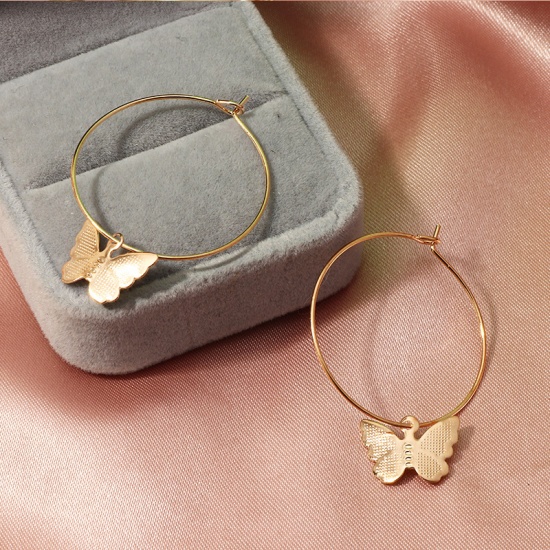 Picture of Hoop Earrings Gold Plated Butterfly 4cm x 3cm, 1 Pair