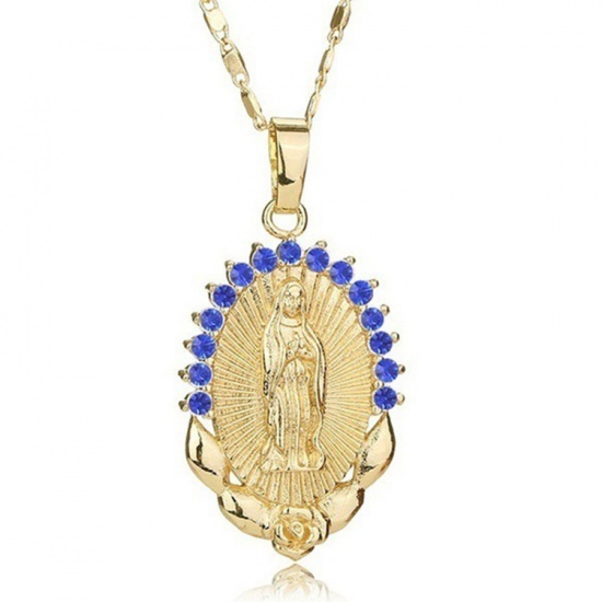 Picture of Religious Necklace 18K Gold Color Virgin Mary Blue Rhinestone 45cm(17 6/8") long, 1 Piece