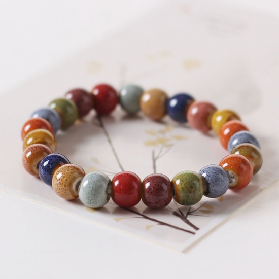 Image de Bracelets Raffinés Bracelets Délicats Bracelet de Perles en Céramique Multicolore Rond Elastique 1 Pièce