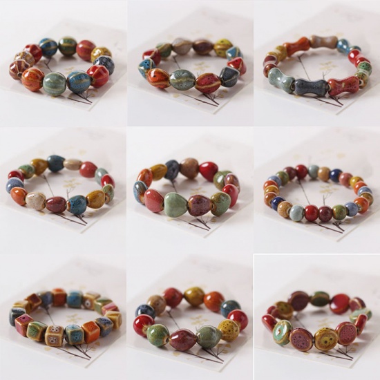 Picture of Ceramic Dainty Bracelets Delicate Bracelets Beaded Bracelet Multicolor Round Elastic 1 Piece