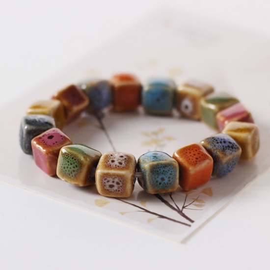 Image de Bracelets Raffinés Bracelets Délicats Bracelet de Perles en Céramique Multicolore Cube Elastique 1 Pièce