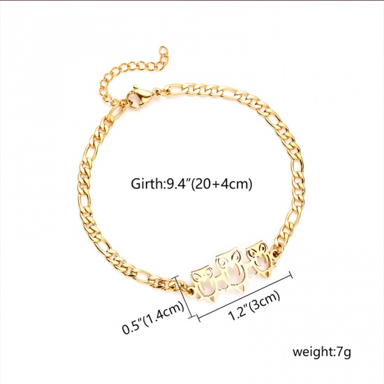 Picture of Stainless Steel Bracelets Gold Plated Owl Animal 18cm(7 1/8") long, 1 Piece