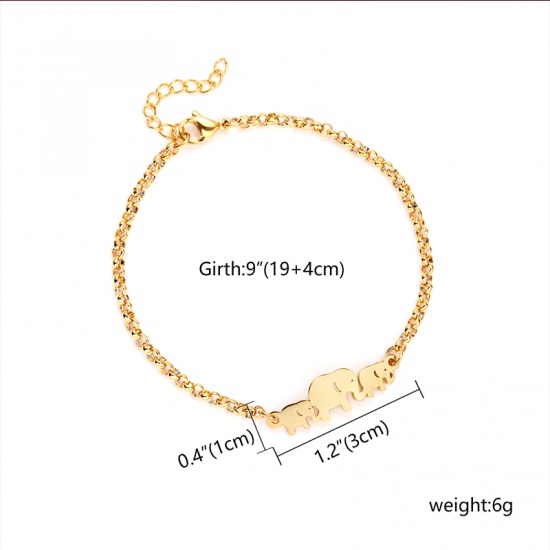 Picture of Stainless Steel Bracelets Gold Plated Elephant Animal 18cm(7 1/8") long, 1 Piece