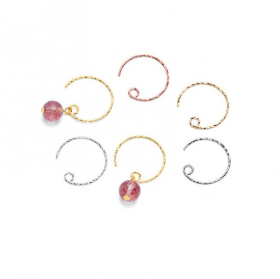 Picture of Sterling Silver Ear Wire Hooks Earring Findings Findings Round Silver Color 15mm, Post/ Wire Size: (20 gauge), 1 Pair