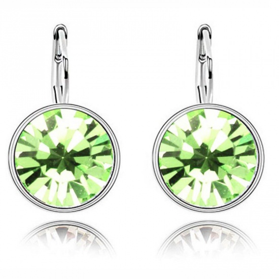 Picture of Copper & Crystal Hoop Earrings Round Light Green Rhinestone 20mm x 10mm, 1 Pair