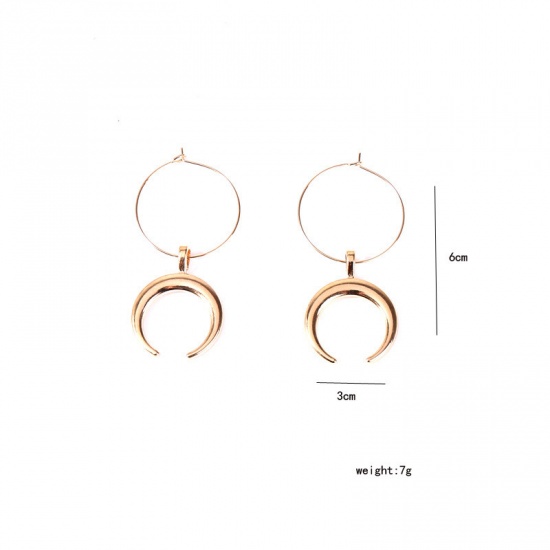 Picture of Hoop Earrings Gold Plated Horn-shaped Circle Ring 60mm x 30mm, 1 Pair