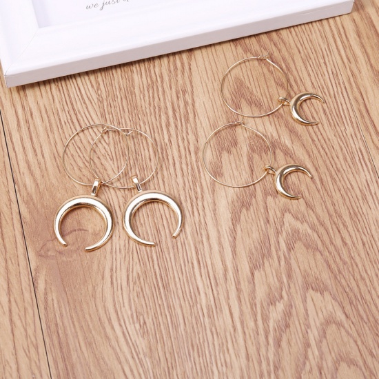 Picture of Hoop Earrings Gold Plated Horn-shaped Circle Ring 60mm x 30mm, 1 Pair