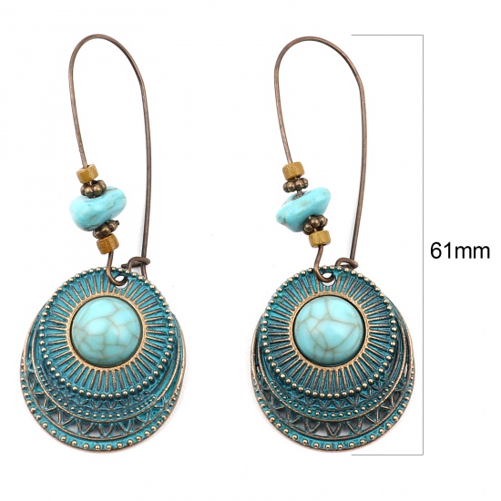Picture of Earrings Green Blue Drop Imitation Turquoise 61mm x 24mm, 1 Pair