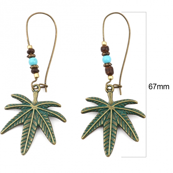 Picture of Earrings Green Leaf 67mm x 29mm, 1 Pair