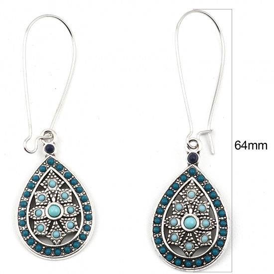 Picture of Earrings Multicolor Drop Imitation Turquoise 64mm x 18mm, 1 Pair