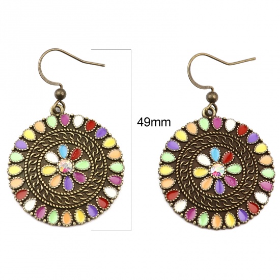 Picture of Earrings Multicolor Round Enamel 49mm x 28mm, 1 Pair