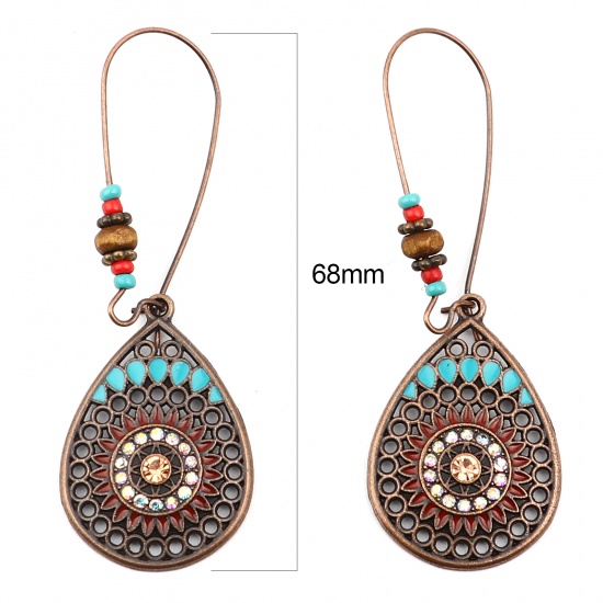 Picture of Earrings Antique Copper Drop Multicolor Rhinestone 68mm x 23mm, 1 Pair
