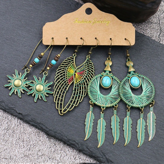Picture of Boho Chic Bohemia Earrings Multicolor Sun Wing 1 Set ( 3 Pairs/Set)