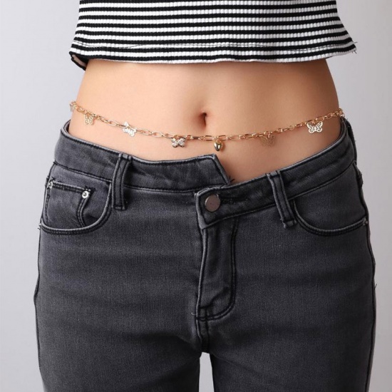 Picture of Body Belly Chain Necklace Silver Tone Butterfly Animal 44.5cm(17 4/8") long, 1 Piece