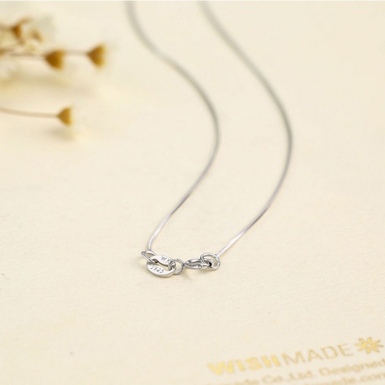 Picture of Sterling Silver Snake Chain Necklace Silver Color 40cm(15 6/8") long, Chain Size: 0.6mm, 1 Piece