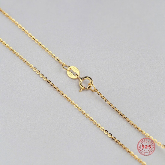 Picture of Sterling Silver Link Chain Necklace Gold Plated 45cm(17 6/8") long, Chain Size: 1.3mm, 1 Piece