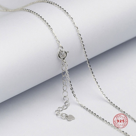 Picture of 1 Piece Sterling Silver Link Chain Necklace Platinum Plated 40cm(15 6/8") long, Chain Size: 1.3mm