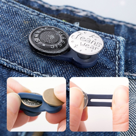 Picture of Metal Adjustable Detachable Retractable Jeans Button Pant Waistband Extender Silver Plated 3.5cm x 1.7cm, 2 PCs