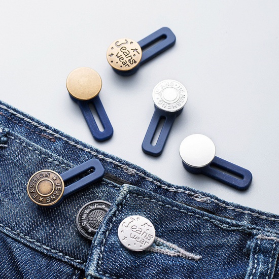 Picture of Metal Adjustable Detachable Retractable Jeans Button Pant Waistband Extender Silver Plated 3.5cm x 1.7cm, 2 PCs