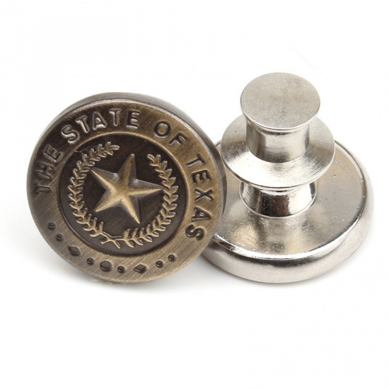Picture of Metal Detachable Instant Snap Tack Fastener Jeans Buttons Pant Waistband Extender Bronzed 17mm Dia., 2 PCs