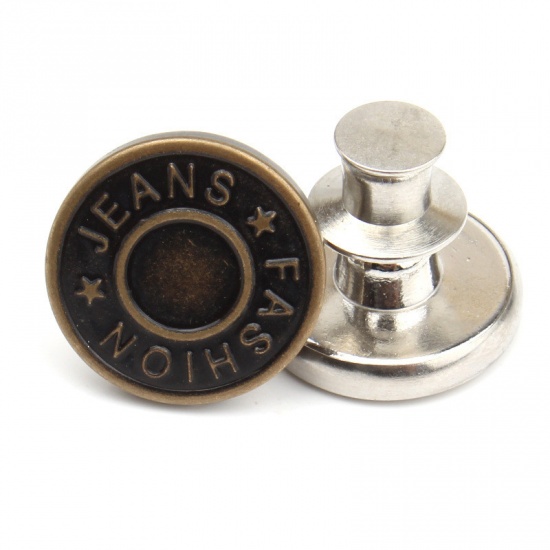 Picture of Metal Detachable Instant Snap Tack Fastener Jeans Buttons Pant Waistband Extender Bronzed 17mm Dia., 2 PCs
